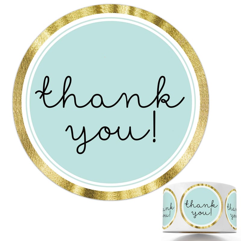 Mr.Mug Modern Thank You Stickers - Round Blue & Chic Gold Labels, 1.4 Inch, 500 Adhesive Thank You Tags - Image 4